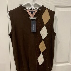 Tommy Hilfiger Men's Brown V-Neck Argyle Sweater Vest